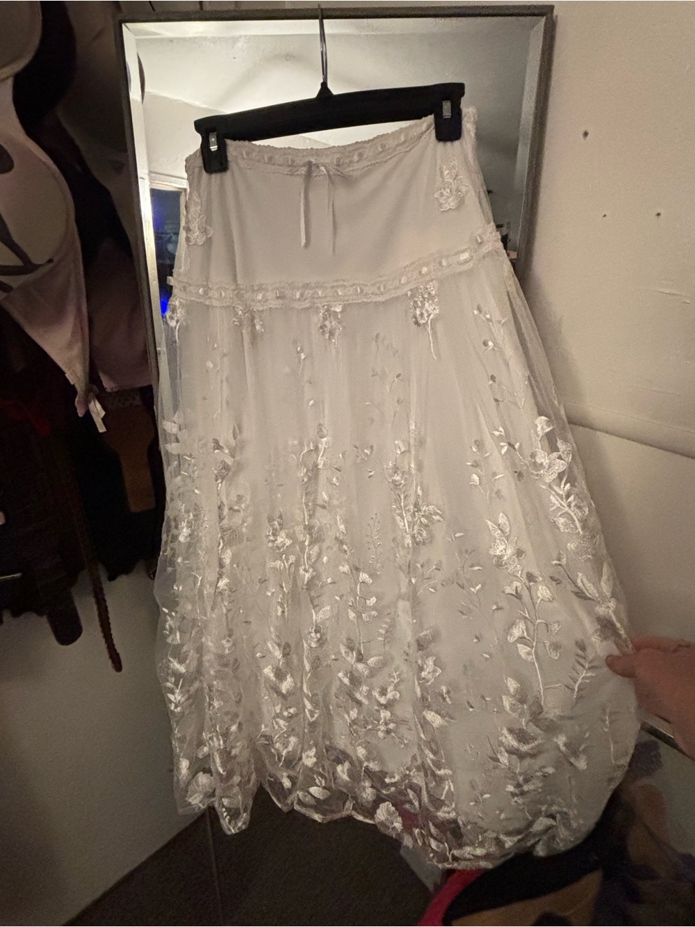 Altar'd State White Floral Appliqué Lace Maxi Skirt